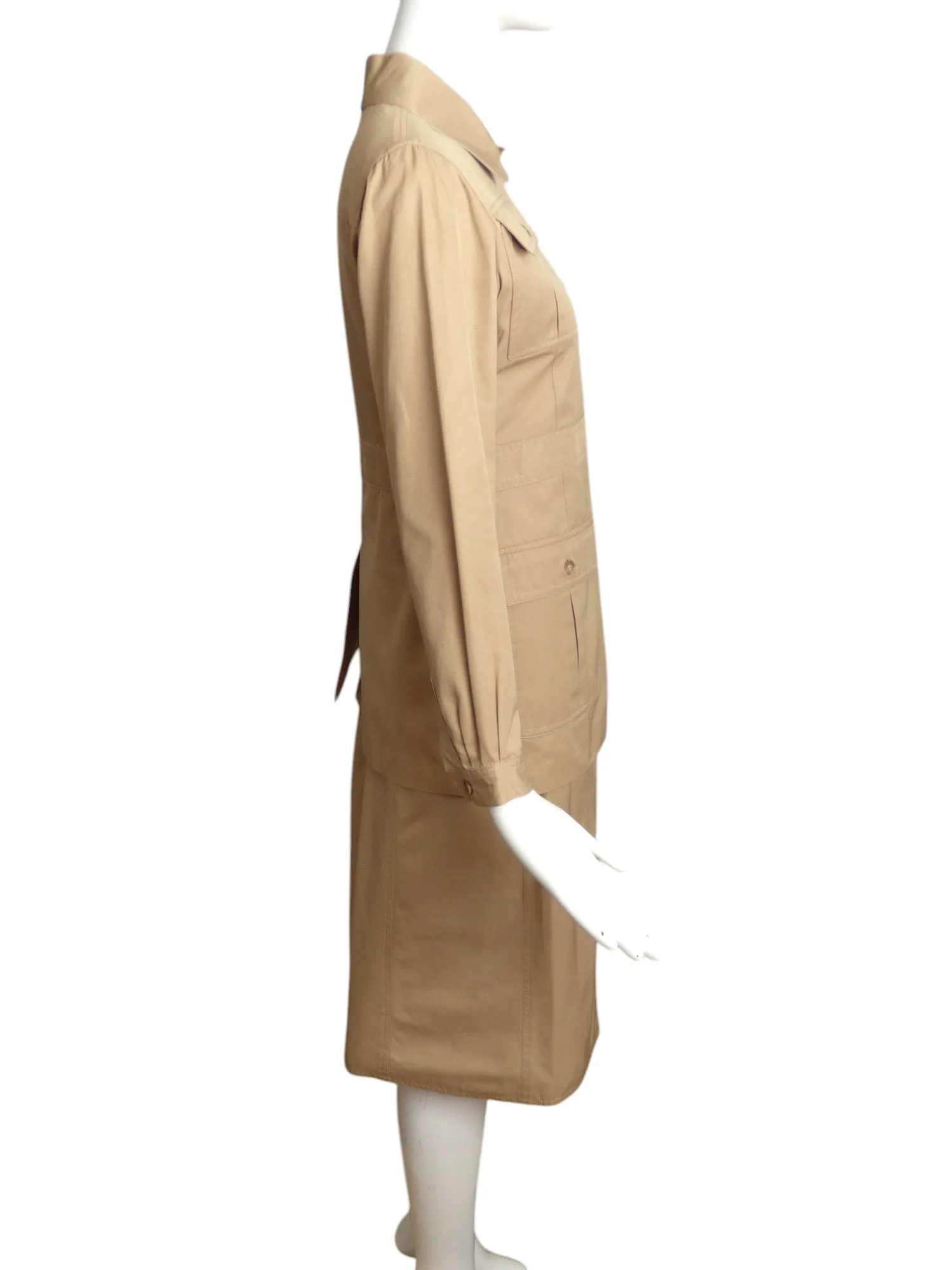 YVES SAINT LAURENT- 1970s Cotton Safari Skirt Suit, Size-8