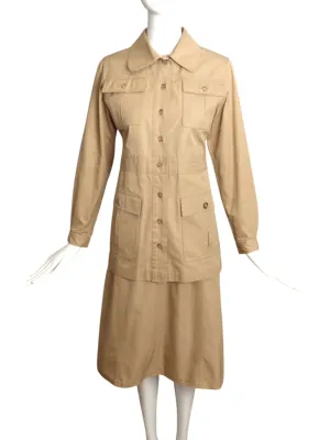 YVES SAINT LAURENT- 1970s Cotton Safari Skirt Suit, Size-8