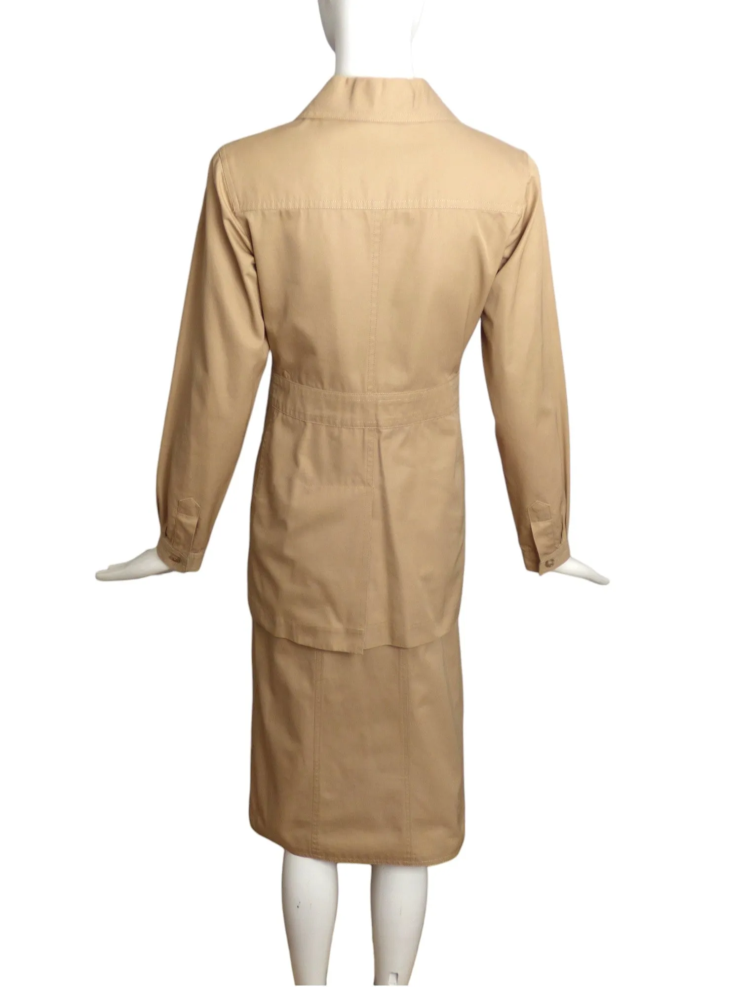 YVES SAINT LAURENT- 1970s Cotton Safari Skirt Suit, Size-8