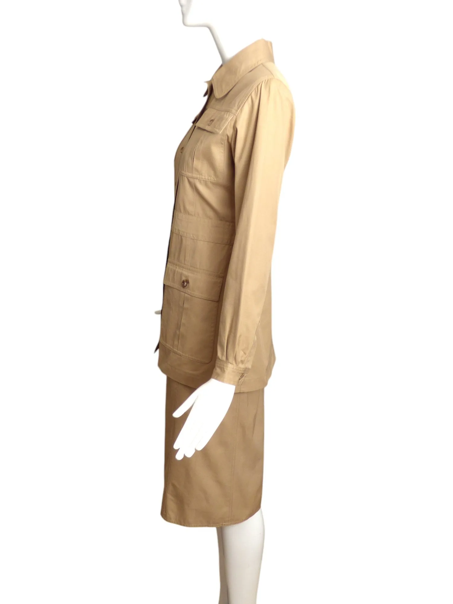 YVES SAINT LAURENT- 1970s Cotton Safari Skirt Suit, Size-8