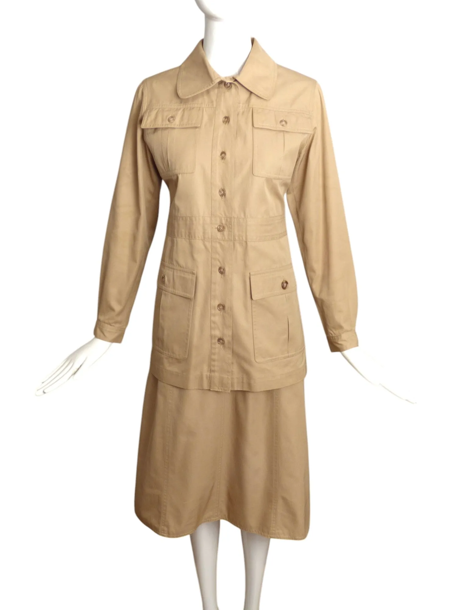 YVES SAINT LAURENT- 1970s Cotton Safari Skirt Suit, Size-8