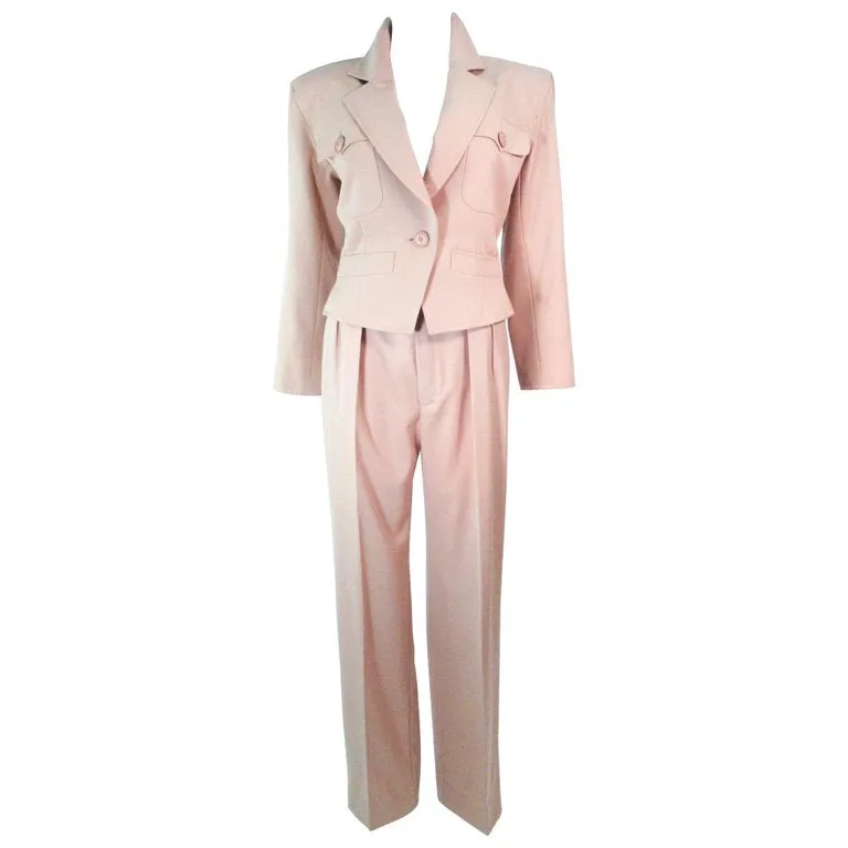 YVES SAINT LAURENT 3 pc Jacket Skirt and Trouser Khaki Suit
